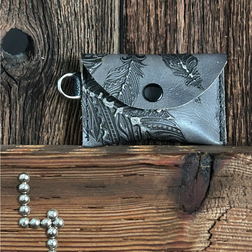 Embossed Gray Leather Key Holder